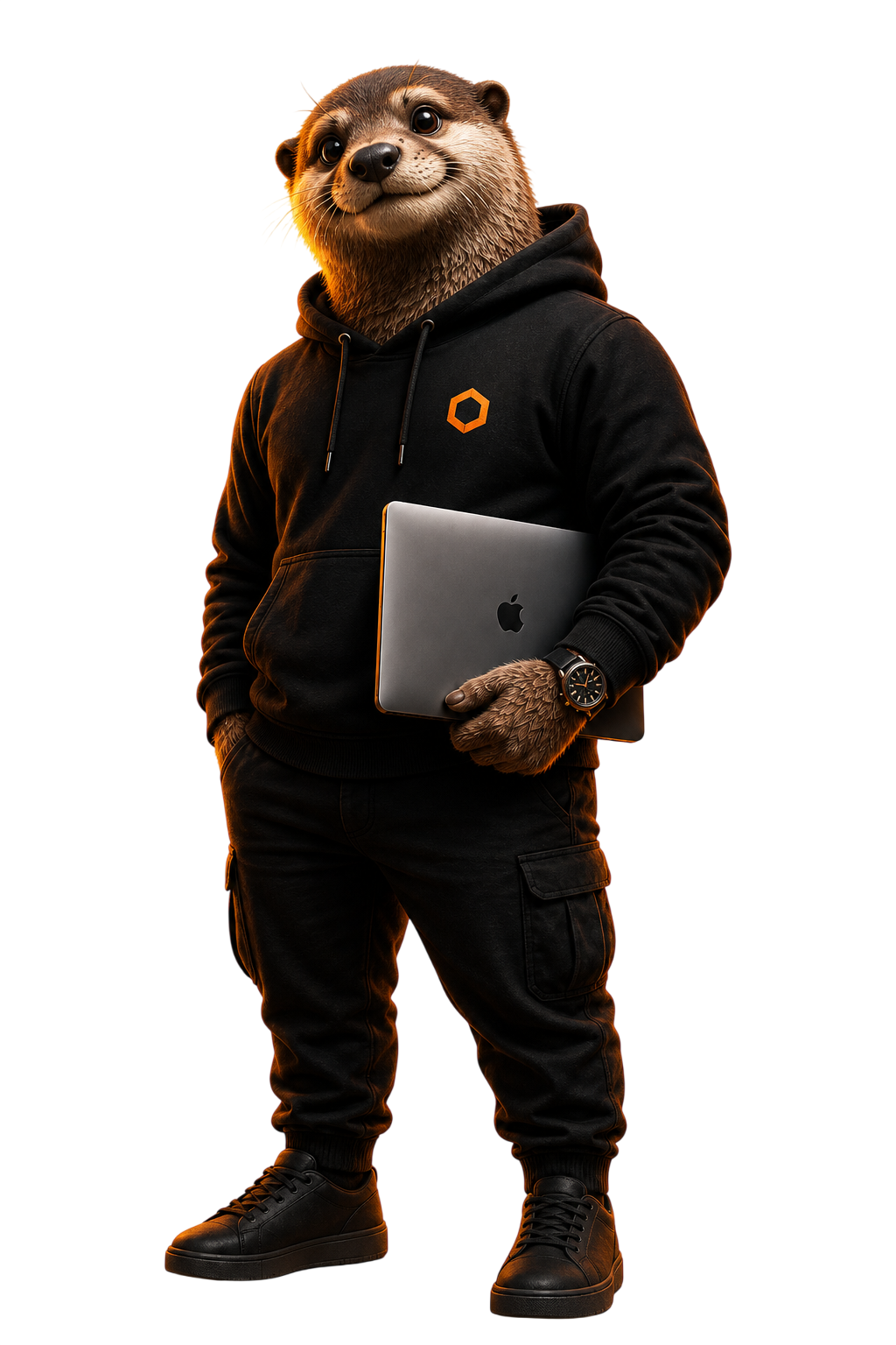 I Create Brand sloth mascot holding a laptop